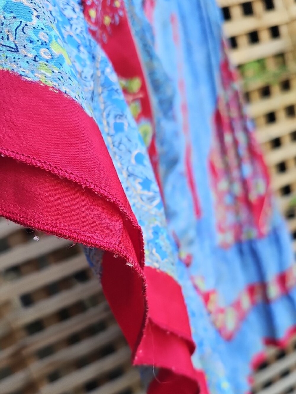 Bohemian Blue Floral SILK Maxi Dress with Red Accent - Picture 5 of 13